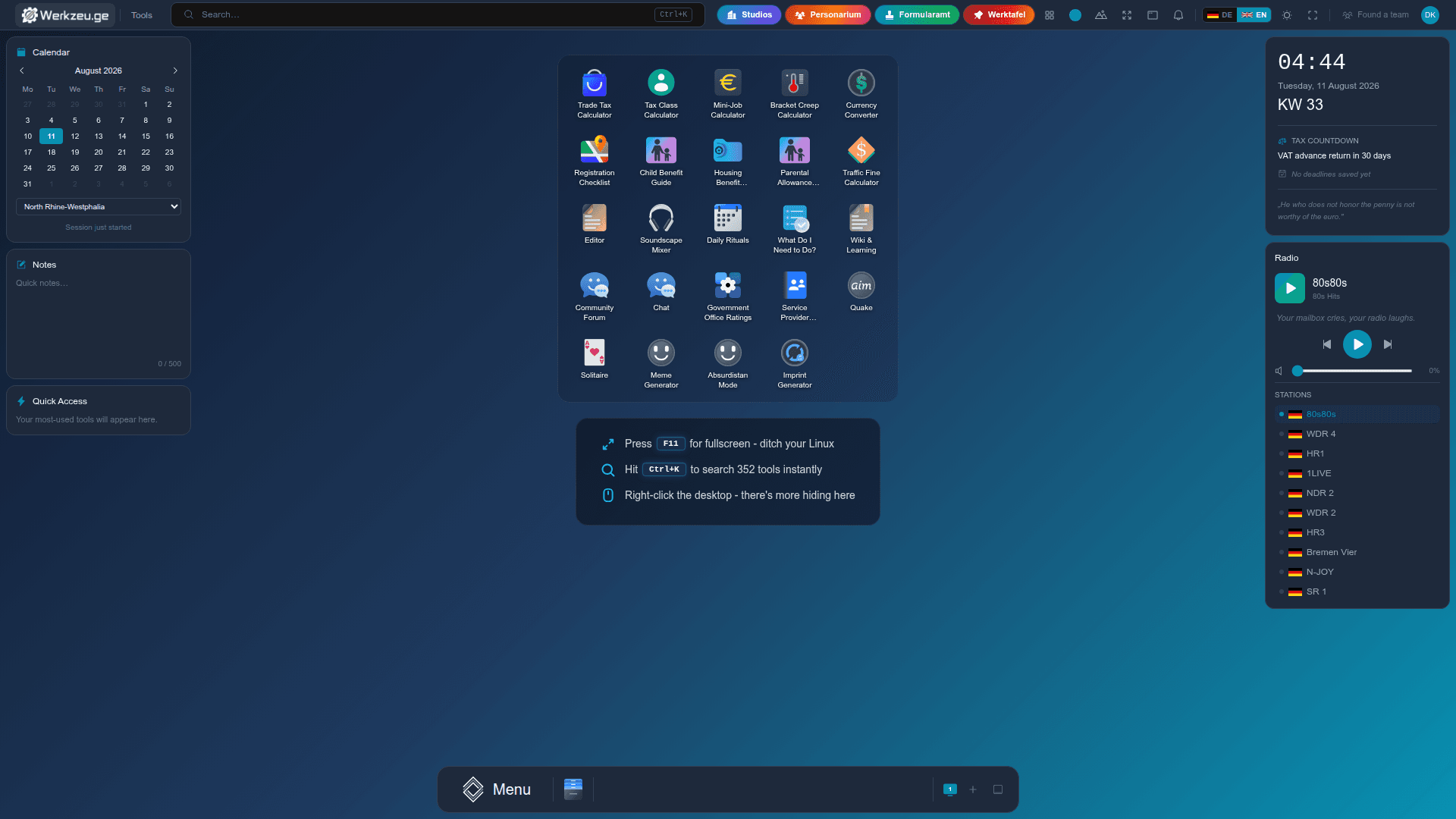Werkzeu.ge Browser-Desktop mit mehreren Produktfenstern