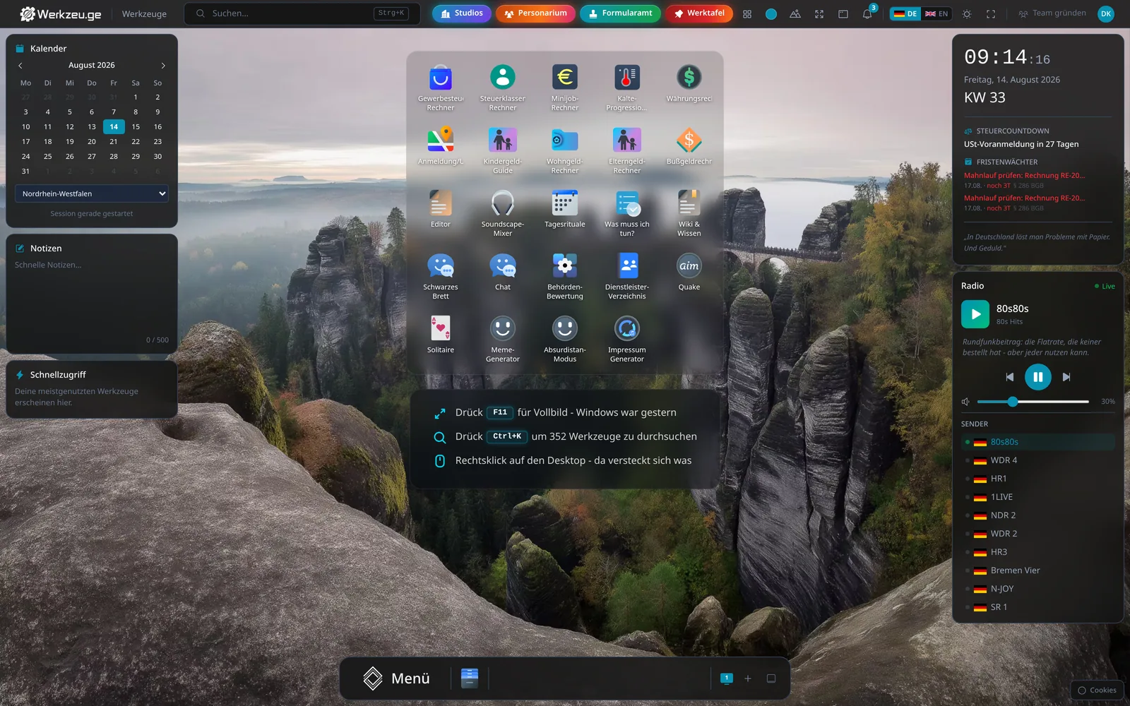 Der Werkzeu.ge-Desktop im Browser