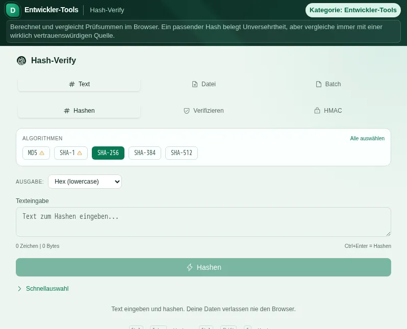 Hash-Verify: zrzut ekranu narzędzia z danymi przykładowymi