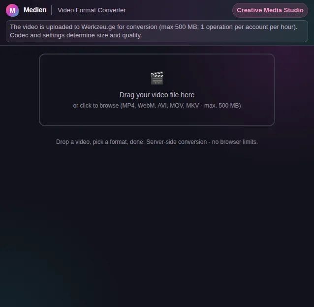 Video Format Converter: screenshot of the tool with sample data